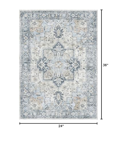 GENIMO Area Rug 2x3 Doormat, Machine Washable Low Pile Vintage Rugs, Small Lightweight Rug Entryway Indoor Mat for Entrance, Hallway, Kitchen and Corridor, Blue - color: Blue&gold, size: 2' x 3' (Rectangular)