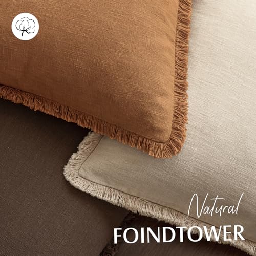 Foindtower Set of 2 Decorative Linen Fringe Throw Pillow Covers Cozy Boho Farmhouse Cushion Cover with Tassels Soft Accent Pillowcase for Couch Sofa Bed Living Room Home Decor, 16×16 Inch, Orange - color: Honey Ginder, size: 16" x 16" (Pack of 2)