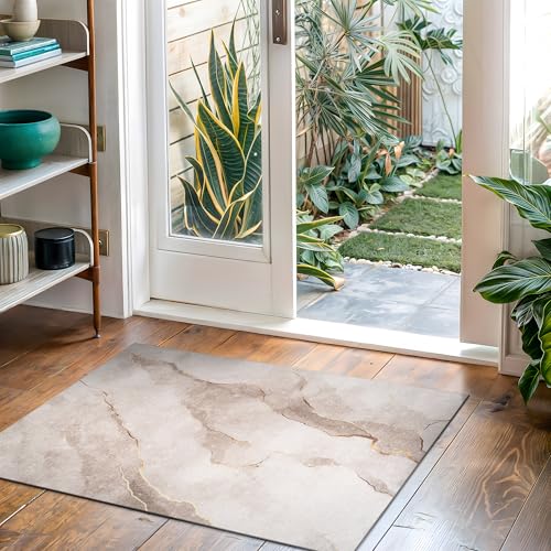 Bloom Rugs Washable Non-Slip 2x3 Rug - Ivory/Gold Modern Abstract Area Rug for Living Room, Bedroom, Dining Room, and Kitchen - Exact Size: 2' x 3' - color: Ivory / Gold, size: 2' x 3' (Rectangular)