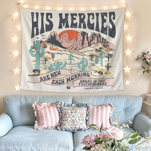 Lacama Western Tapestry, Western Decor howdy Wall Art for Bedroom Home Room Dorm, Cowgirl Room Decor, Country Print Tapestries for Teen Girls & Women, Christian Gifts for Women, 50x60 Inches - color: his mercies