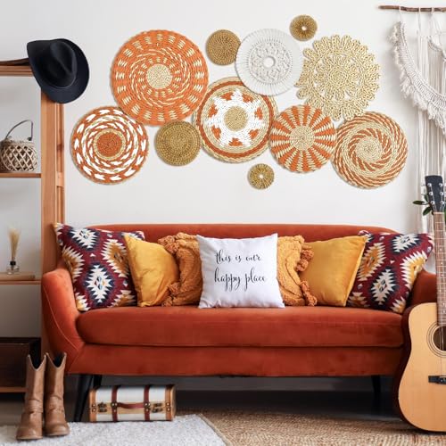 Tatuo 11 Pcs Boho Wall Basket Decor Bulrush Woven Wall Hanging Art Round Farmhouse Rustic Handmade Wicker for Summer Home, Bedroom, Living Room, Kitchen Decorations, Multi Sizes(Delicate) - style: Delicate