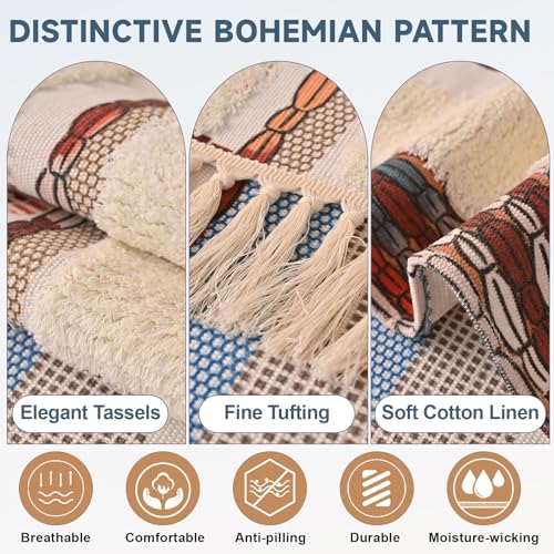 VClife Dog Boho Couch Cover, Washable Furniture Protector, 35.4 x 35.4 in | Tufted Tassel Sofa Cover, Non Slip Woven Geometric Sofa Slipcover, Multi-Size Universal Throw Cover For Couch, Pet Friendly - color: 02# Blue Grid, size: 35.4" x 35.4"