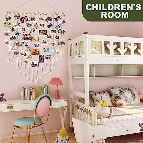 Hanging Photo Display boho bedroom decor teenage girl room decor Birthday Gifts for Grandma gift for mom Grandma’s Gifts - from Daughter, Granddaughter and Grandson - Mom Grandmothers Photo Holder，with 30 Wood Clips, 35" L x 30'' W
