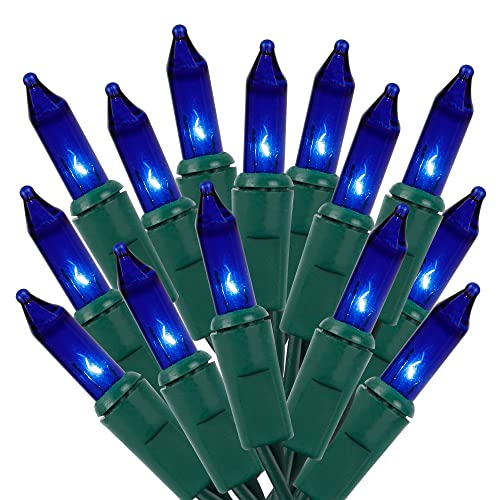 LJLNION Christmas String Lights, 150 Count 33 FT Incandescent Mini Green Wire Fairy Light, 120V UL Certified Connectable Xmas Tree Lights for Patio, Holiday, Party, Outdoor Indoor Decoration, Blue - color: Blue