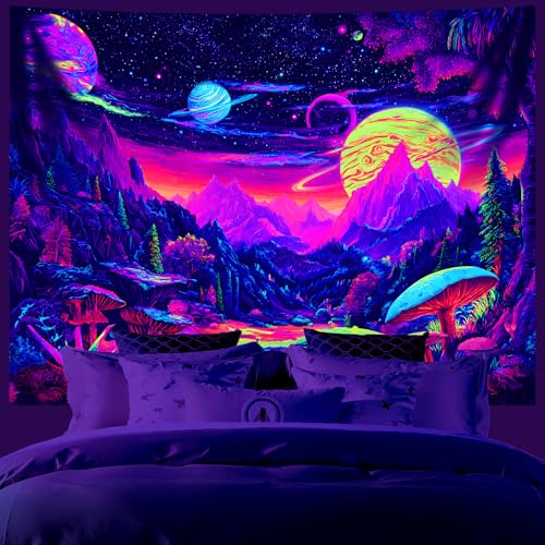 AOHMPT Blacklight Tapestry Glow in the Dark Tapestry Landscape Design 59'' × 51'' Inch Wall Hanging Decor for Bedroom Living Room - color: landscape -B, size: 59"L x 51"W