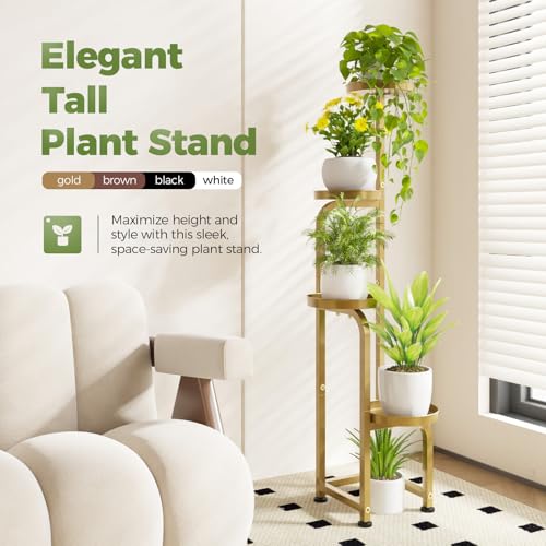 Bamworld Corner Plant Stand Indoor Outdoor, Tall Metal Flower Pot Stands for Multiple Plants, 4 Tier Gold Heavy Duty Plant Shelf for Patio Garden Balcony Living Room Bedroom(Patent Design) - color: Glossy Gold, style: Spiral 4Tier