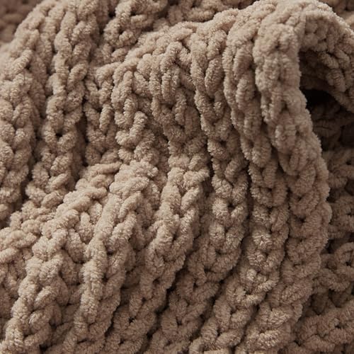 WESHIONGOO Throw Blanket for Couch Soft Knit Throw Blanket with Chenille Yarn Non-Shedding, Chenille Blanket for Living Room Bed Sofa (Brown, 50"*60") - color: Brown