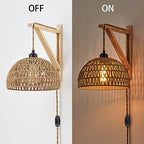 KAMTAT Boho Rattan Wall Sconce Plug in Hanging lamp Hand Woven Plug in Wall Sconces Rattan Rope Wall Light Farmhouse Wall Mounted Light Boho Wall Sconces Wall Lighting for Bedroom Living Room(1PK)