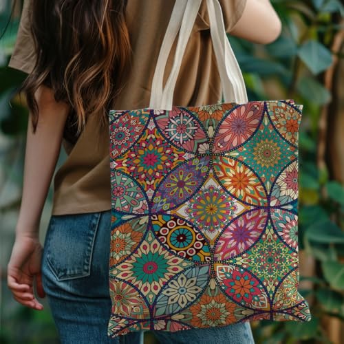 Boho Style Canvas Bag for Women Boho Fashion Tote Bag for Bohemian Lover - color: Mandala Bag
