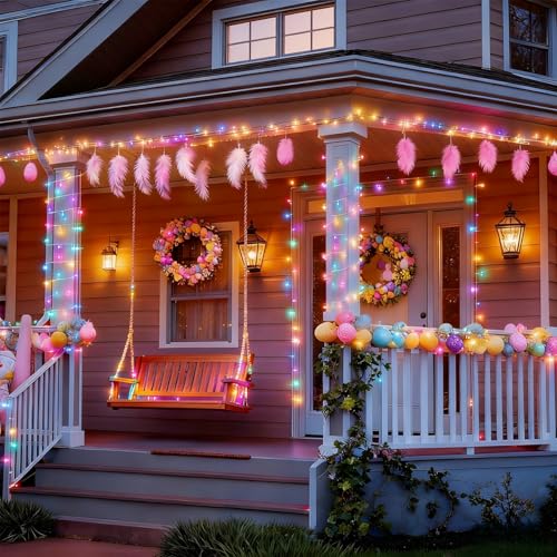 LJLNION 300 LED Easter String Lights, Extra Long 98.5FT Fairy Lights Outdoor Indoor, 8 Lighting Modes, Plug in Waterproof for Patio Garland Party Bedroom Garden Spring Decorations (Pastel Multicolor) - color: Pastel Multicolor