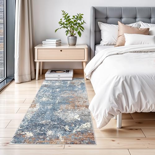 2x4 Runner Rug Washable Non-Slip – Small Throw Rug for Kitchen Floor, Bedroom, Entryway, Bathroom, Bedside – Modern Abstract Neutral Low-Pile Thin Indoor Door Mat（Blue Rust,2x4） - color: Blue Rust, size: 2' x 4' (Rectangular)