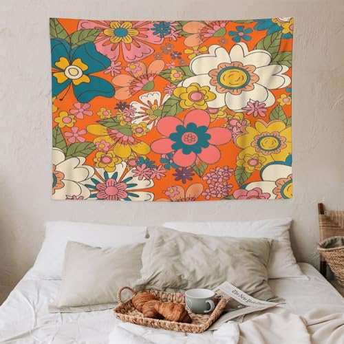 Houselerax Retro 70s Floral Tapestry,Hippie Spring Summer Flower Mid Century Pattern Wall Hanging Neutral Home Decor Art for Living Room Bedroom Dorm 40"x30" - color: Hippie Floral-13, size: W40xL30in