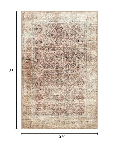Keen Home Design 24"x36" Rug - Machine Washable Entry Rug with Non-Slip Backing, Ideal for Enteryway, Kitchen, Bathroom, Laundry Room - Vintage, Easy Clean, Durable, Low Pile - (2' x 3') - color: Beige / Brick Color, size: 2' x 3' (Rectangular)