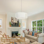 23 inch White 5 Light Rattan Light Fixture Woven Pendant Lights Rattan Farmhouse Chandeliers Fabric Shade Boho Chandelier for Dinning Room Kitchen - color: 23"-White-Prism