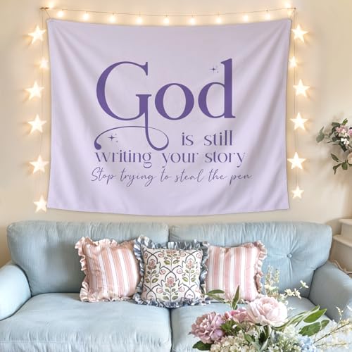 Lacama Purple Inspirational Christian Tapestry, Christian Gifts for Women, Cute Tapestries Decor for Teen Girls Room Bedroom College Dorm Apartment, College Dorm Decor, 50x60 Inches - color: god is still writing your story