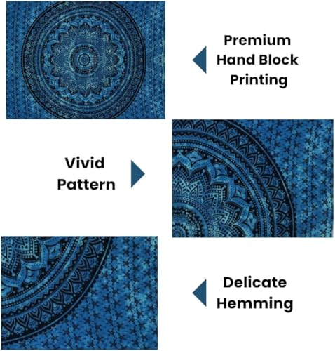 FURNISHFUL FINESSE Hand Block Printed Cotton Mandala Wall Tapestry - Blue Ombre Boho Wall Decor, Bohemian Hippie Room Hanging for Bedroom, Dorm & Living Room Aesthetic (40 x 30 Inches) - color: Blue, size: 40"L x 30"W