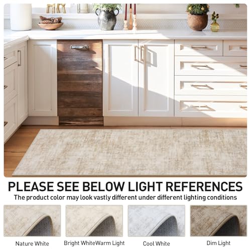 2'6''x8' Runner Rugs Washable Rug: Modern Abstract Living Room Rug Soft Anti-Skid Thin Carpet Indoor Floor Non-Shedding Carpets for Bedroom Dining Room Farmhouse Nursery Home Office - Beige - color: Beige, size: 2'6" x 8' (Runner)