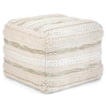 SIMPLIHOME Sommer Square Pouf - 18 inch Wide Upholstered Handloom Woven Cotton Ottoman in Natural, Boho-Style Footstool, Extra Seating or Accent Piece for Living Room or Bedroom, Assembled - color: Natural, style: Cotton Pouf