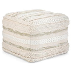 SIMPLIHOME Sommer Square Pouf - 18 inch Wide Upholstered Handloom Woven Cotton Ottoman in Natural, Boho-Style Footstool, Extra Seating or Accent Piece for Living Room or Bedroom, Assembled - color: Natural, style: Cotton Pouf