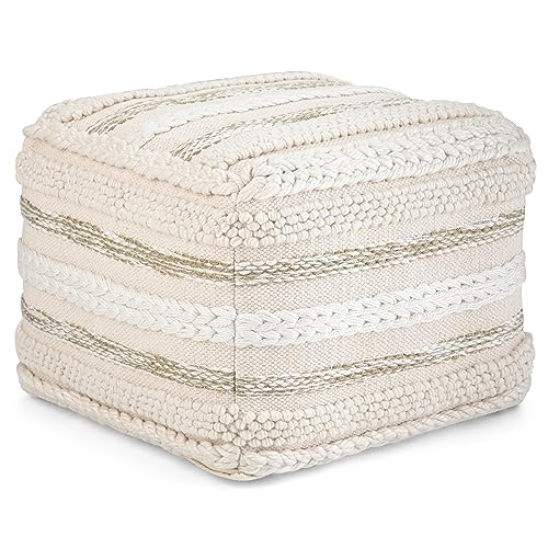 SIMPLIHOME Sommer Square Pouf - 18 inch Wide Upholstered Handloom Woven Cotton Ottoman in Natural, Boho-Style Footstool, Extra Seating or Accent Piece for Living Room or Bedroom, Assembled - color: Natural, style: Cotton Pouf