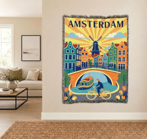 Pure Country Weavers Amsterdam Travel Blanket - Gift Tapestry Throw Woven from Cotton - Made in The USA (72x54) - color: Amsterdam Travel, size: 72x54