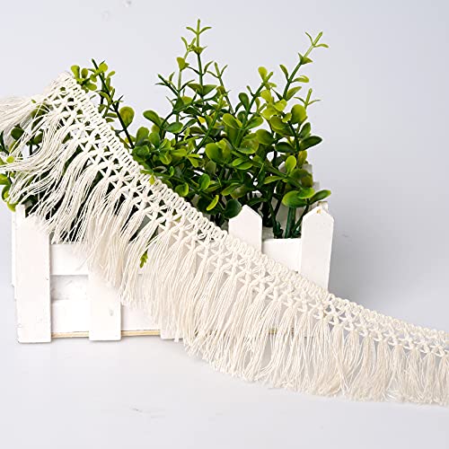 10 Yards X 6cm Wide Cotton Tassel Fringe Trim Lace Fibre Tassel Fringe Trim for Clothes Accessories DIY Sewing Craft Lamp Shade Decoration Wedding Dress - color: beige