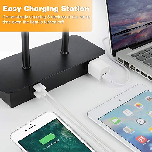 3-Way Dimmable Touch Control Table Lamp with 2 USB Ports and AC Power Outlet Modern Bedside Nightstand Lamp Fabric Shade and Metal Base for Guestroom Bedroom Living Room Hotel LED Bulb Included White - color: White
