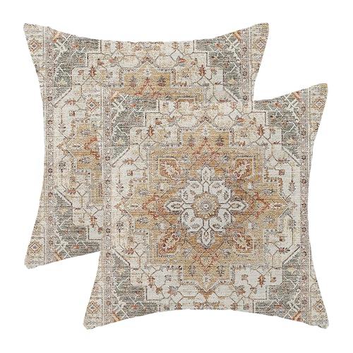 Boho Pillow Covers 16x16 Inch 2 Pcs Vintage Burnt Orange Grey Beige Carpet Pattern Ethnic Decor Throw Pillows Retro Outdoor Farmhouse Decoration Pillowcase Linen Cushion Cover for Couch Sofa - color: Burnt Orange Grey Boho, size: 16" x 16" (Pack of 2)