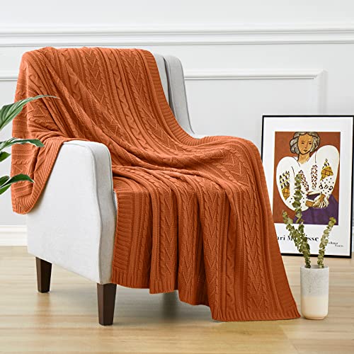 Aormenzy Rust Orange Cable Knit Throw Blankets for Couch Bed Sofa, Acrylic Knitted Blanket, Soft Cozy Throw Blanket, 50" x 60" - color: Rust Orange, size: 50" x 60", Throw