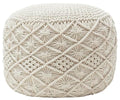 Ornavo Home Pouf Ottoman Foot Rest - 100% Cotton Pouffe - Hand Knitted Macrame Braid - Boho Round Stuffed Ottoman for Living Room, Bedroom - Natural