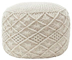 Ornavo Home Pouf Ottoman Foot Rest - 100% Cotton Pouffe - Hand Knitted Macrame Braid - Boho Round Stuffed Ottoman for Living Room, Bedroom - Natural