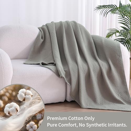 Premium 100% Cotton Blanket – All-Season Soft Breathable Bed Blanket for Throw Size – Lightweight Stylish Textured Throw for Bed– Giftable Cozy Bedding - color: Grey, size: Throw (50"x60")