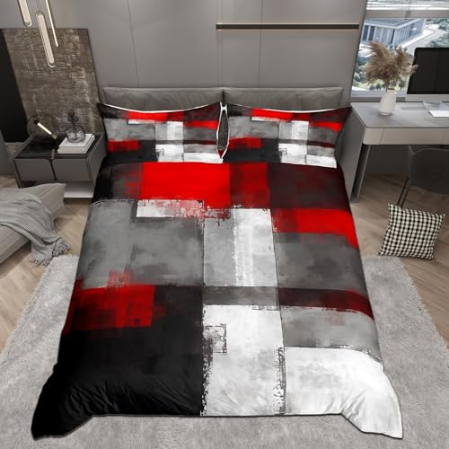 Geometric Graffiti Duvet Cover Set King Size,Red Grey White Black Rectangle Comforter Cover with 2 Pillowcases,3pcs Abstract Graffiti Painting Bedding Set for Bedroom Xmas Gift (No Comforter) - color: Multi 14, size: King 104"x90"