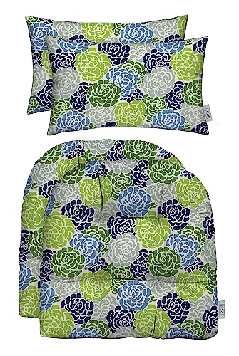 RSH DECOR: Tufted U-Shapes & Lumbars 2 of Each | 19” x 19” & 20" x 12" | Water-Resistant Spun Fabric | Outdoor Wicker Cushions & Support Pillows for Patio Furniture | Livi Courtyard Floral-Made in USA - color: Livi Courtyard, size: 19" x 19" & 20" x 12"