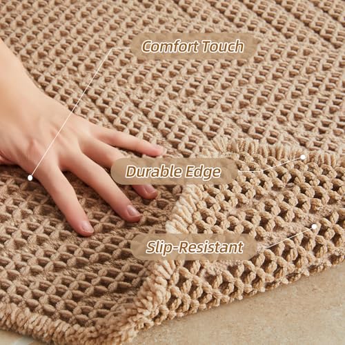 Sunfly Boho Bathroom Rug, Herringbone Waffle Bath Mat Non-Slip Washable Super Absorbent Quick Dry, Farmhouse Bath Mat for Bathroom Floor Decor 20"*30" Khaki - color: Akhaki, size: 1'8" x 2'6" (Rectangular)
