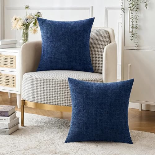 MIULEE Pack of 2 Couch Throw Pillow Covers 16x16 Inch Spring Soft Navy Chenille Pillow Covers for Sofa Living Room Solid Dyed Pillow Cases - color: Navy Blue, size: 16" x 16" (Pack of 2)