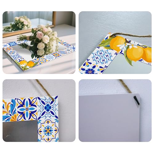 Rectangle Mirror for Wall, 12"x16" Decorative Wall Mirror, Lemon Blue Mosaic Mirrors, Wall Mirrors Decor with Hanging Rope for Living Room, Entryway - color: Lemon Yellow