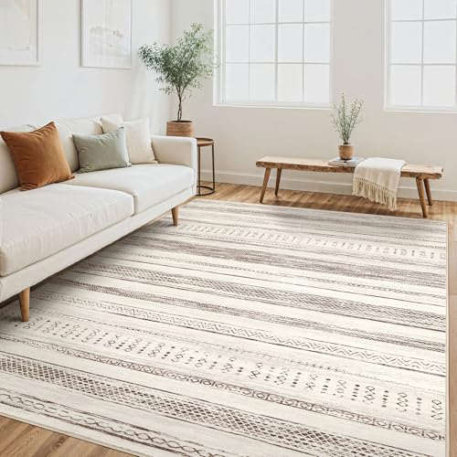 Tortania Area Rug Living Room Rugs - 5x7 Washable Large Soft Neutral Boho Moroccan Bohemian Farmhouse Rug Indoor Floor Carpet for Bedroom Under Dining Table Home Office Decor - Brown Beige - color: Beige, size: 5' x 7' (Rectangular)