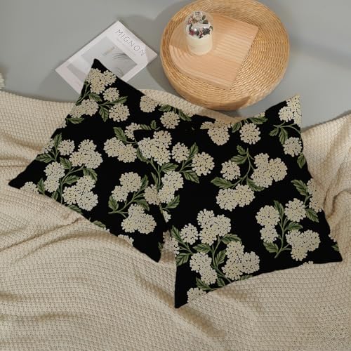 Black Spring Pillow Covers 16x16 Inch 2 Pcs Green Hydrangea Flower Decor Throw Pillows Vintage Floral Seasonal Summer Outdoor Decoration Pillowcase Linen Cushion Cover for Couch Sofa - color: Black Hydrangea, size: 16" x 16" (Pack of 2)