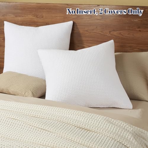 PHF 100% Cotton Waffle Weave Throw Pillow Cover, 22" x 22", No Filling, 2 Pack Elegant Home Decorative Square Throw Pillow Covers for Bed Couch Sofa, White - color: White, size: 22" x 22" (Pack of 2)