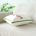 vctops Farmhouse Magnolia Flower Cotton Tufted Throw Pillow Cover Spring Floral Embroidery Pillowcase Soft Square Cushion Case for Sofa Couch Bed Chair (Pink E,18"x18") - color: Pink E