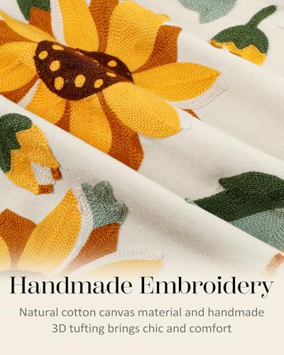 Embroidered Throw Pillow Cover - 18x18 Decorative Pillow Cover with Zipper Aesthetic Cute Design Boho Spring Summer Throw Pillowcase for Living Room Couch Sofa Bed, Sunflower - color: Sunflower, size: 18" x 18" (Pack of 1)