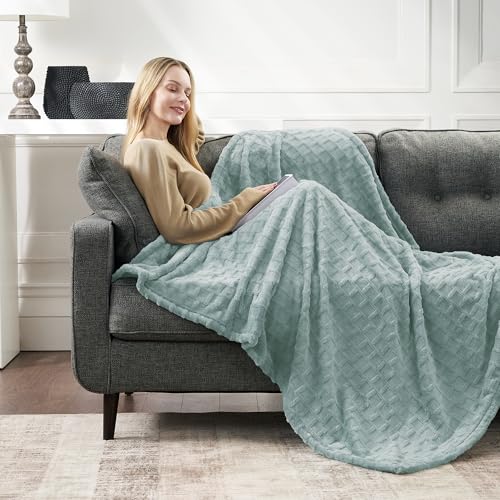 Velvet Plush Jacquard Tile Throw Blanket for Couch - Buttery Soft, Cozy Throw, for Women (Aqua, 50" x 60") - color: Aqua