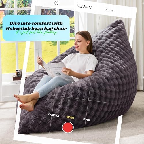 Hobestluk 3 in 1 Bean Bag Chair Giant Bean Bag Chairs for Adults with Bubble Cover Convertible Bean Bag Floor Cushion with Machine Washable Cover for Living Room (Bubble Dark Grey) - color: Shadow Grey