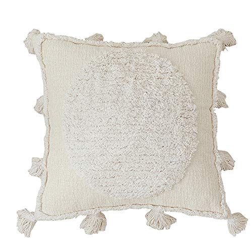 vctops Morocco Boho Geometric Tufted Throw Pillow Covers Soft Farmhouse Woven Tassel Accent Pillow Cases Modern Tribal Textured Decorative Square Cushion Cover (Beige,18"x18") - color: Beige, size: 18" x 18" (Pack of 1)