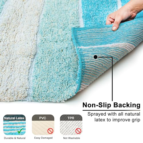 Chardin home Cordural Stripes Bath Mat, Set of 2 Bath Rugs (17 Inches x24 Inches & 21 Inches x34 Inches) | Non Slip Bathroom Rug, Machine Washable, Plush, Highly Absorbent | Aqua Turquoise Ombre - color: Aqua Turquoise