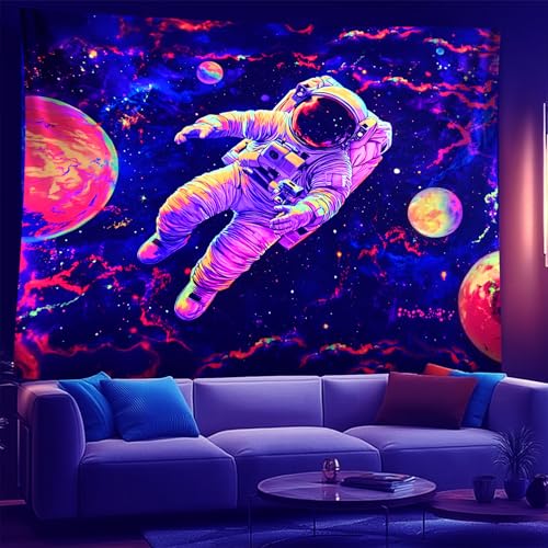 NYZE Astronaut Space Tapestry for Bedroom, Glow in the Dark Room Decor Wall Tapestries, Cool Galaxy Planet Wall Hanging, Wall Hanging for Men Guys Gamer Room Dorm Living Room 79in×59in - color: Astronaut I, size: 79"L x 59"W