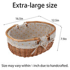 Large Wicker Picnic Basket with Handles,Handle Sturdy Woven Body with Removable and Washable Lining,Outdoor Camping,Gift Packing,Garden Picking, Storage.Yellow Flower - color: Yellow Flower