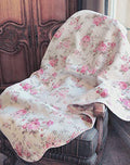 Cozy Line Home Fashions Josephine Spring Peony Pink Ivory Floral Shabby Chic Reversible 100% Cotton Quilted Throw Blanket 60" x 50" Machine Washable and Dryable (Peony) - color: Peony