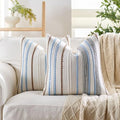 Pack of 2 Boho Throw Pillow Covers,Blue Brown White Striped Farmhouse Decorative Square Textured Woven Pillowcase for Sofa Couch Bed Living Room Decor,18x18 Inch